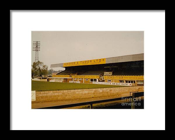  Framed Print featuring the photograph Hereford United - Edgar Street - Merton Stand 2 - 1980s by Legendary Football Grounds