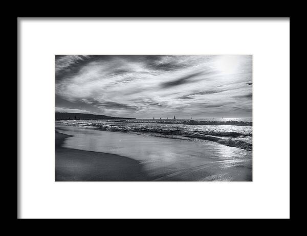 Landscape Framed Print featuring the photograph Hermosa Evening Black and White by Michael Hope