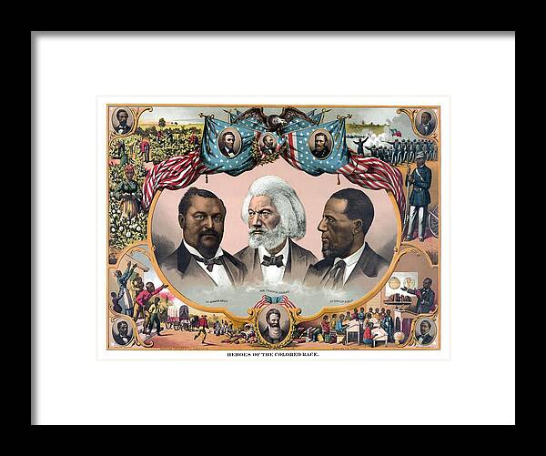 Black History Framed Print featuring the painting Heroes Of African American History - 1881 by War Is Hell Store