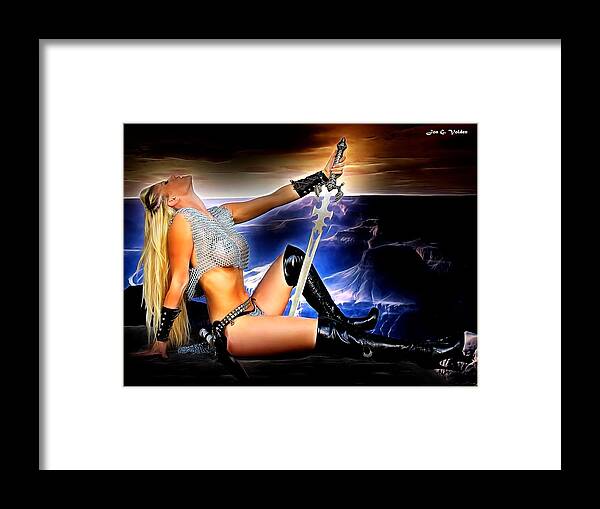 Fantasy Framed Print featuring the painting Heroine At Sunset by Jon Volden