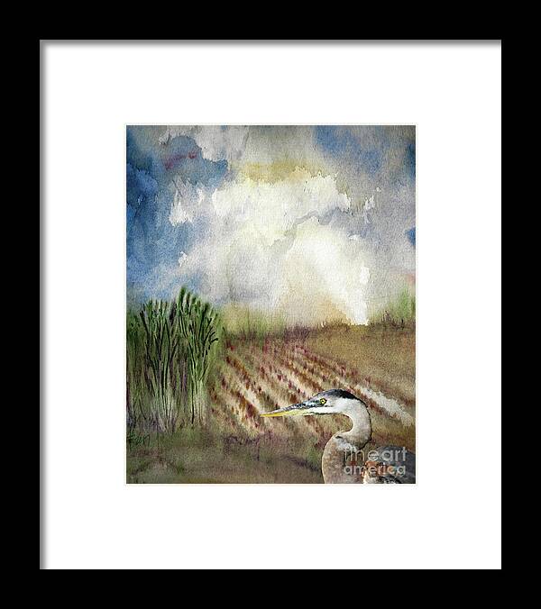#creativemother Framed Print featuring the painting Heron in the Cane by Francelle Theriot