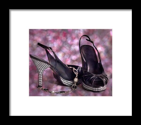 Shoe Framed Print featuring the photograph Herringbone Party Sandals Shoe Art by Patti Deters