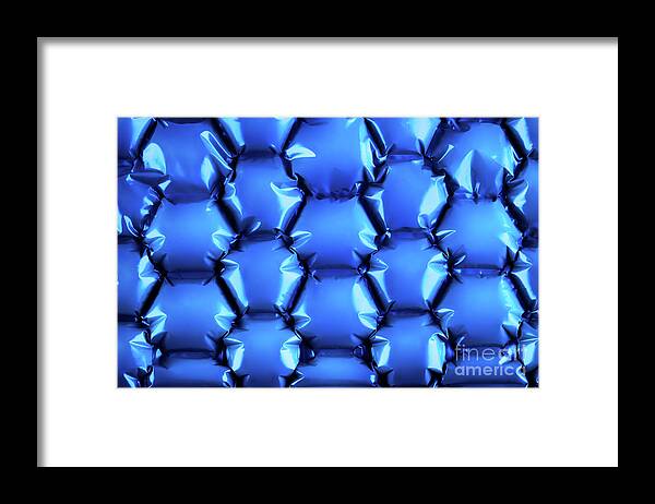 Abstract Framed Print featuring the photograph Hexagonal blue bubble textured background by Simon Bratt