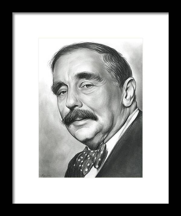 Literature Framed Print featuring the drawing H.G. Wells by Greg Joens