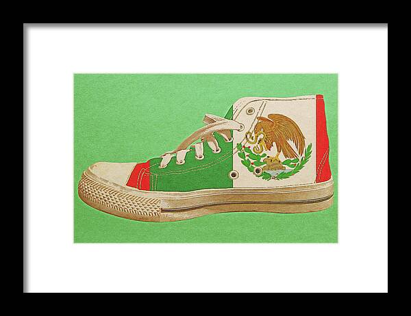 Shoe Framed Print featuring the digital art Hi Top with Mexican Flag by Anthony Murphy