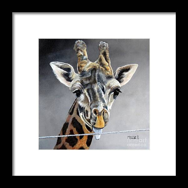 Giraffe Framed Print featuring the painting Hi Wire Taster by Marilyn McNish