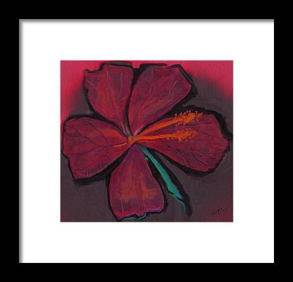 Red Framed Print featuring the digital art Hibiscus by Amy Shaw