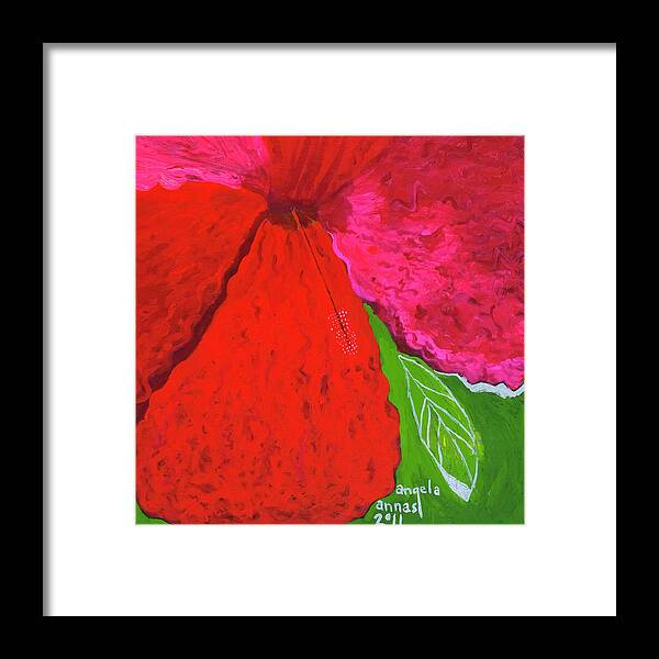 Red Framed Print featuring the painting Hibiscus Closeup by Angela Annas