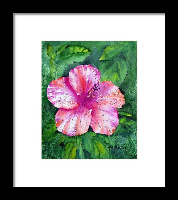 Flower. Plant Framed Print featuring the painting Hibiscus by Maria Barry