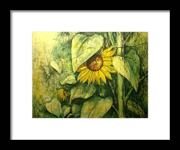 Sunflower Framed Print featuring the painting Hidden Sunflower by Sandy Clift