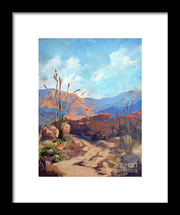 Framed Desert Scape Framed Print featuring the painting Hiking the Santa Rosa Mountains by Maria Hunt