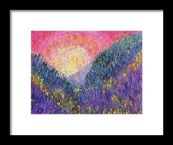  Framed Print featuring the mixed media Hills of Purple Heather by Polly Castor