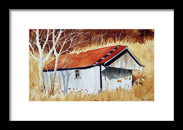 Shed Framed Print featuring the painting Hillside Shed by Jim Gerkin