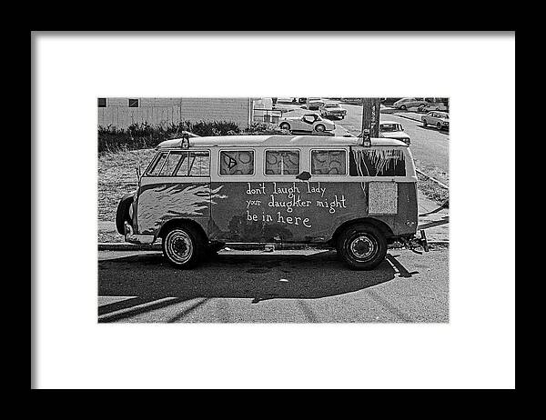 Black And White Framed Print featuring the photograph Hippie Van, San Francisco 1970's by Frank DiMarco