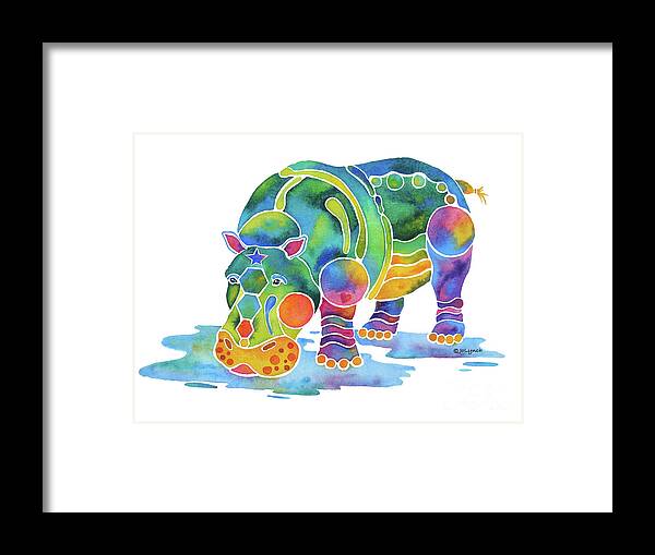 Hippo Framed Print featuring the painting Hippo Heaven by Jo Lynch