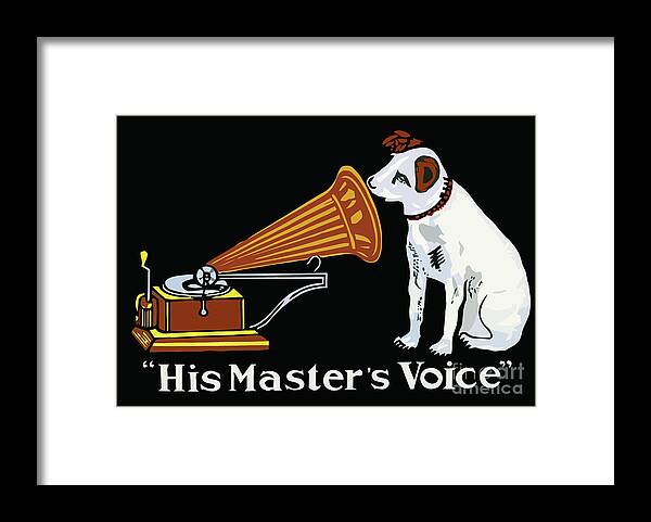  Graphic Framed Print featuring the drawing His Master's Voice Nipper the Dog by Heidi De Leeuw