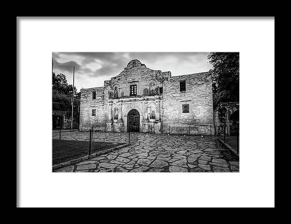 America Framed Print featuring the photograph Historic Alamo Mission - San Antonio Texas - Black and White by Gregory Ballos