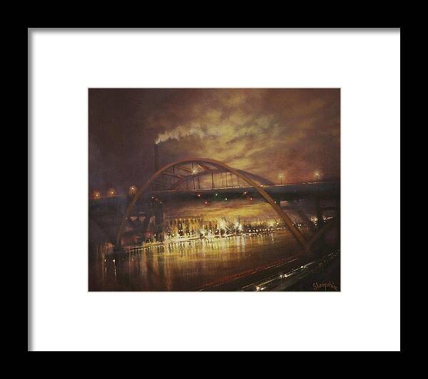 Hoan Bridge Framed Print featuring the painting Hoan Bridge by Tom Shropshire