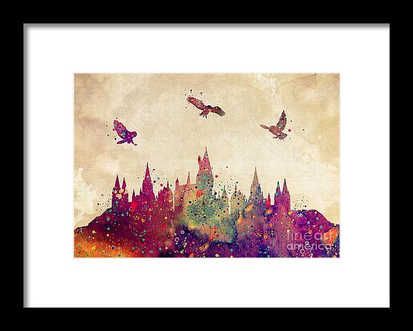 Hogwarts Castle Framed Print featuring the digital art Hogwarts Castle Watercolor Art Print by White Lotus