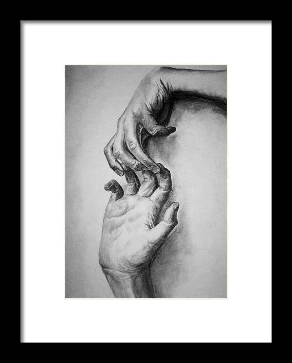 Hands Framed Print featuring the drawing Hold On by Rachel Bochnia
