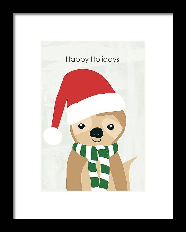 Sloth Framed Print featuring the digital art Holiday Sloth- Design by Linda Woods by Linda Woods