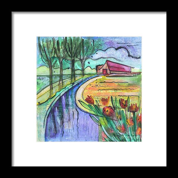Nature Framed Print featuring the drawing Holland countryside by Ariadna De Raadt
