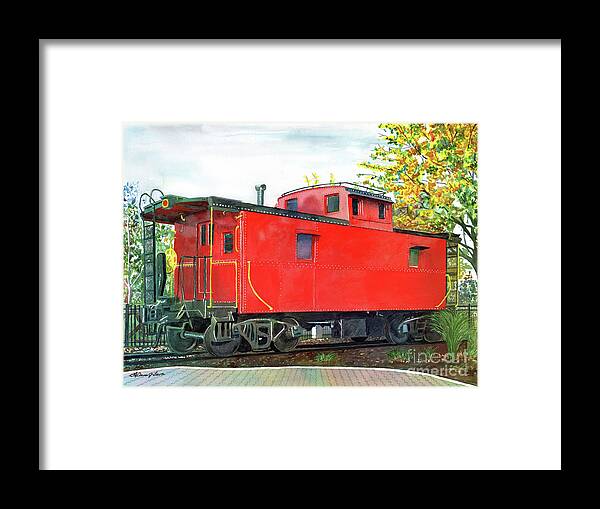 Caboose Framed Print featuring the painting Holland Michigan Caboose by LeAnne Sowa