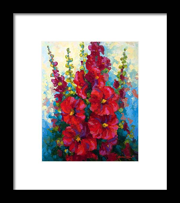 Floral Framed Print featuring the painting Hollyhocks by Marion Rose