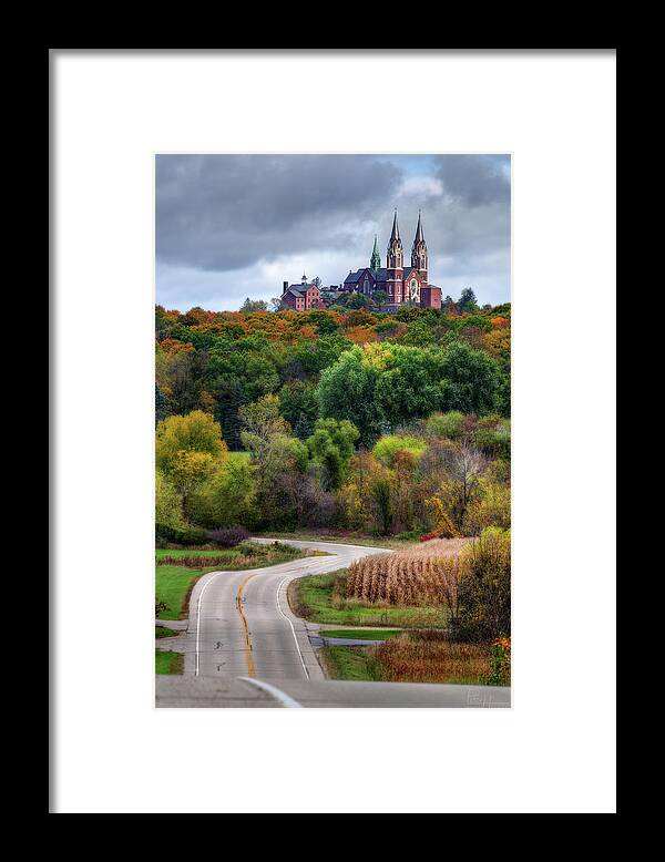 Holy Hill Basilica Cathedral Catholic Wisconsin Scenic Landscape Architecture Roads Road Trip Autumn Corn Rural Fall Fall Colors Church Framed Print featuring the photograph Holy Hill Basilica by Peter Herman