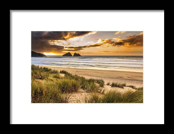 Coastline Framed Print featuring the photograph Holywell Bay Sunset - 4 by Chris Smith