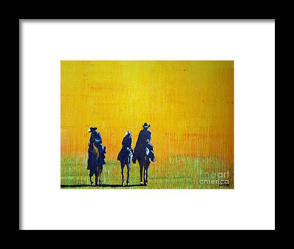 Cowboys Framed Print featuring the painting Home by nightfall by Tate Hamilton