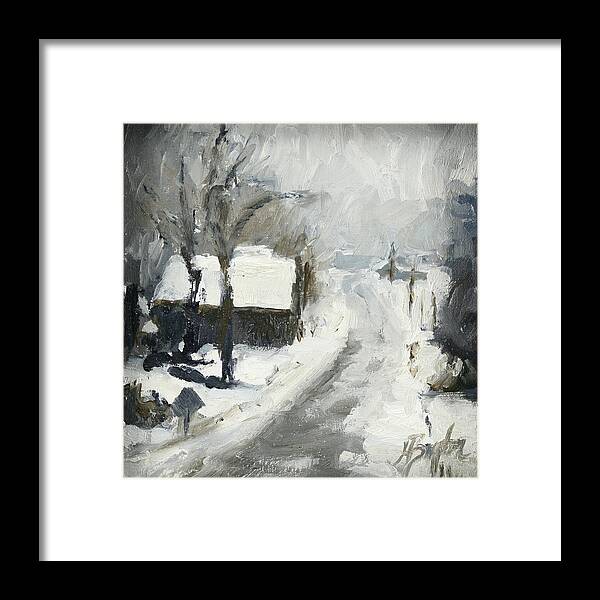 Winter Framed Print featuring the painting Home In Winter by Heather Burton