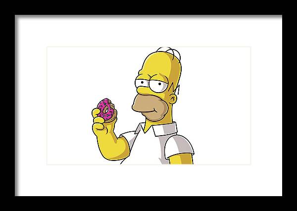 The Simpsons Framed Print featuring the digital art Homer Simpson Eating Donut by Ehauss Design