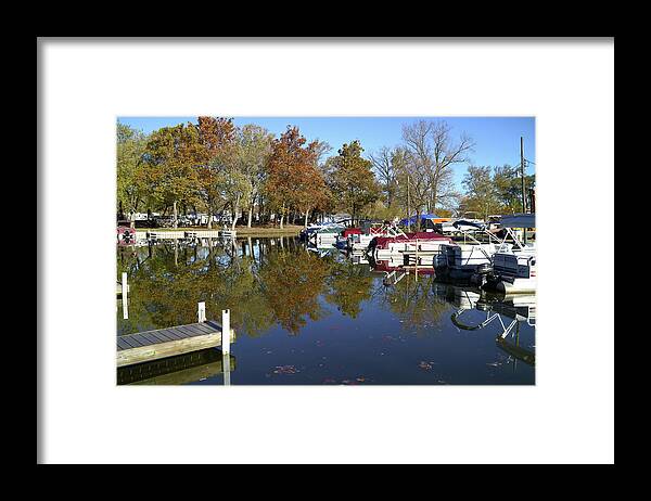 Water Framed Print featuring the photograph Hometown Marina in Autumn by Scott Kingery