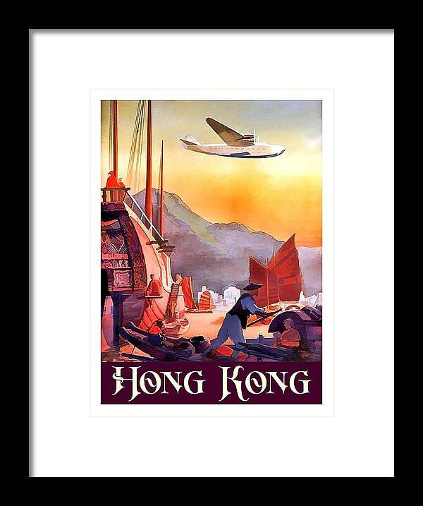 Hong Kong Framed Print featuring the painting Hong Kong, airline travel poster by Long Shot