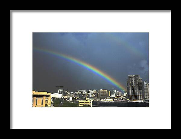 Honolulu Framed Print featuring the photograph Honolulu Rainbow by Richard Henne