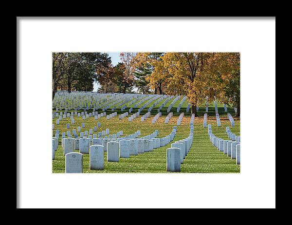 Jefferson Barracks National Cemetery Framed Print featuring the photograph Honoring Americans by Holly Ross