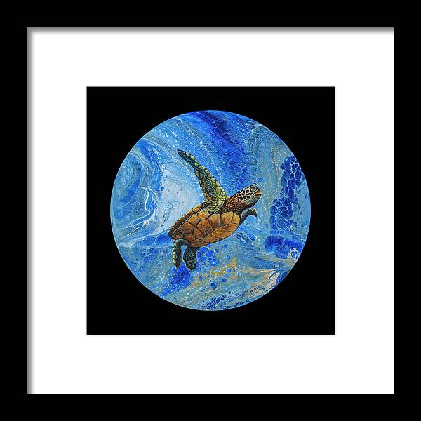 For Hawaiians Then And Now Framed Print featuring the painting Honu Amakua on Black by Darice Machel McGuire