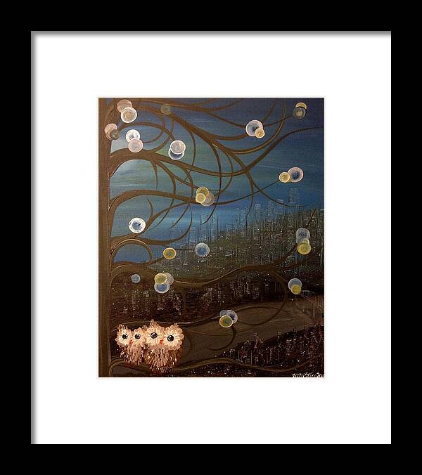 Owl Drawing Framed Print featuring the painting Hoo's City Original by MiMi Stirn