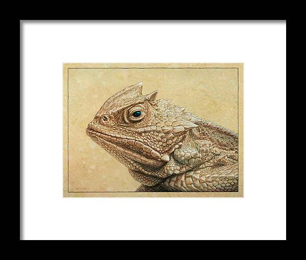 Horned Toad Framed Print featuring the painting Horned Toad by James W Johnson