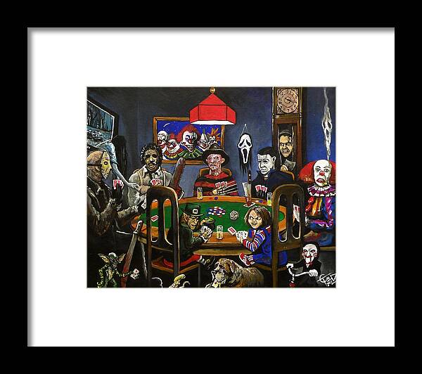 Horror Framed Print featuring the painting Horror Card Game by Tom Carlton