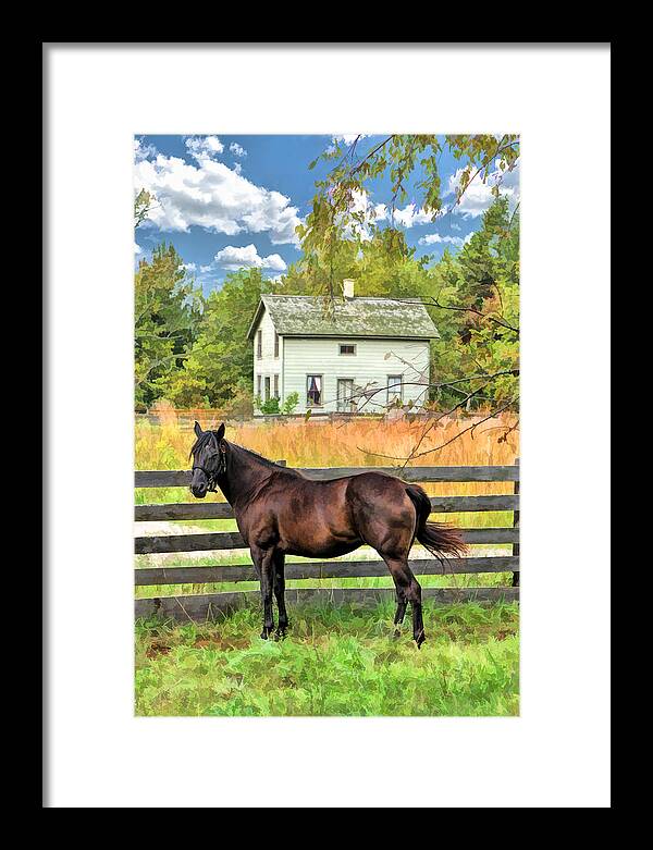 Old World Wisconsin Framed Print featuring the painting Horse and Barn at Old World Wisconsin by Christopher Arndt