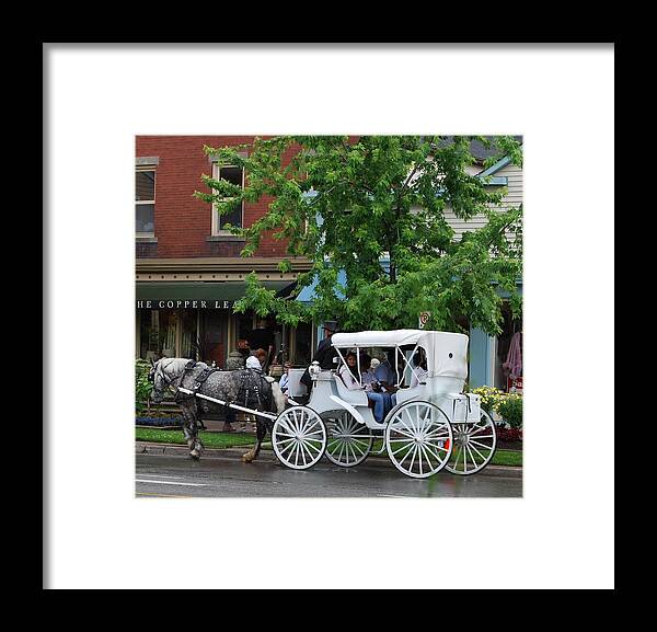 Horse And White Buggy Framed Print featuring the photograph Horse and White Buggy by Nancy Bradley