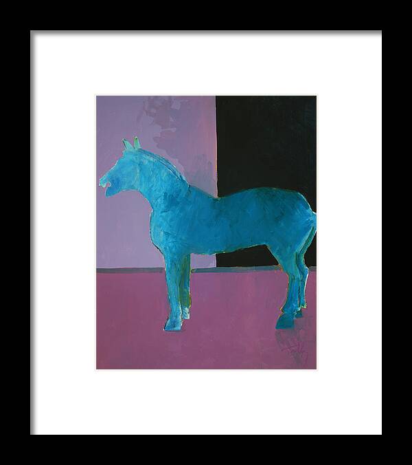 Abstract Framed Print featuring the painting Horse, Blue on Lavender by Thomas Tribby