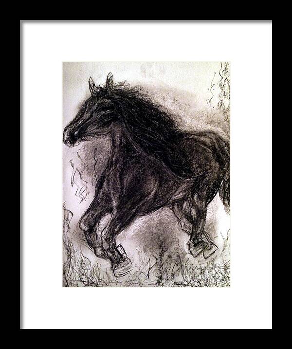Galloping Horse Framed Print featuring the painting Horse by Brindha Naveen