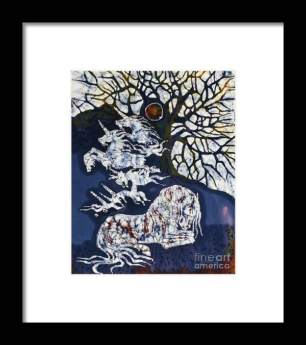 Horse Framed Print featuring the tapestry - textile Horse Dreaming Below Trees by Carol Law Conklin