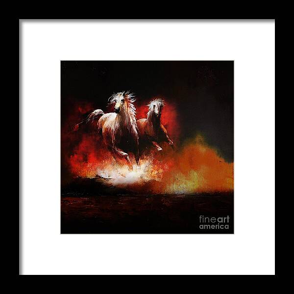 Horses Framed Print featuring the painting Horse on fire by Gull G