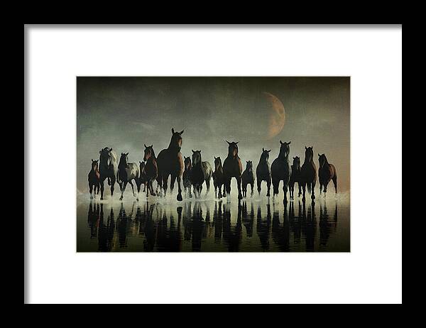 Art Framed Print featuring the painting Horse stampede in the sea by Jan Keteleer