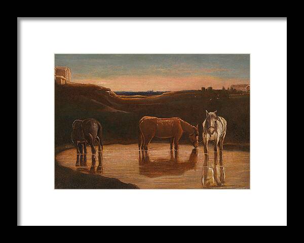 Giovanni Segantini Framed Print featuring the painting Horses at the Ford by Giovanni Segantini