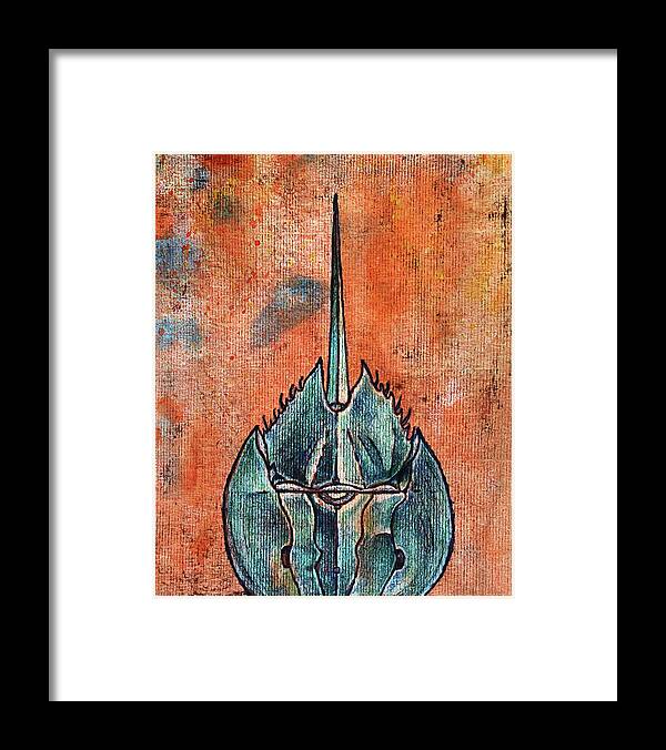 Horseshoe Crab Framed Print featuring the mixed media Horseshoe Crab No.3 by AnneMarie Welsh